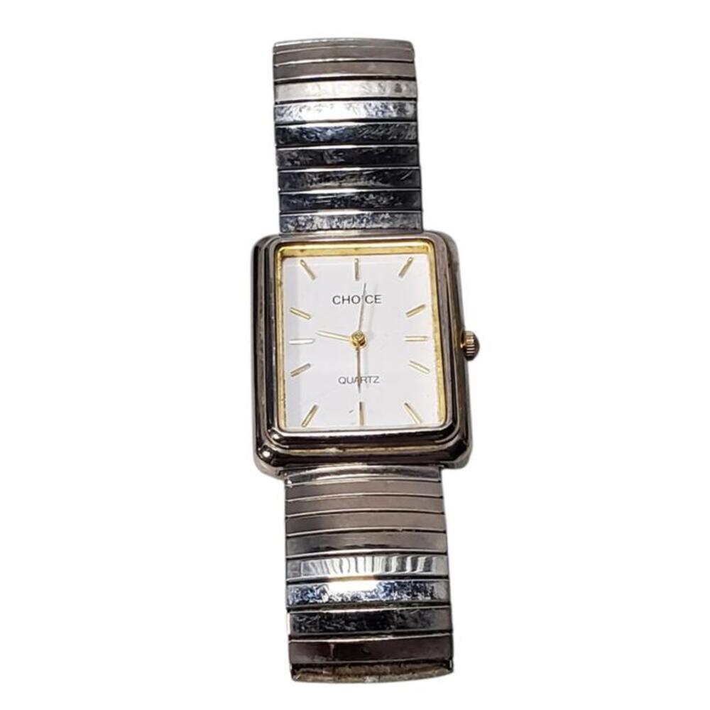 Vintage CHOICE Quartz Watch Hong Kong Rectangular Face Stretch Band New Battery